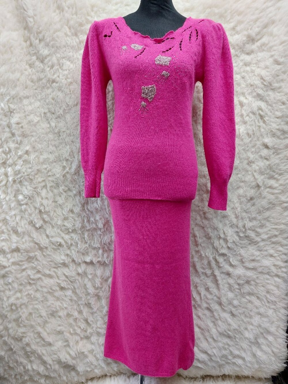 Vintage Magnolla Pink Lambwool and Rabbit Hair Blend Sweater and Dress Set Small